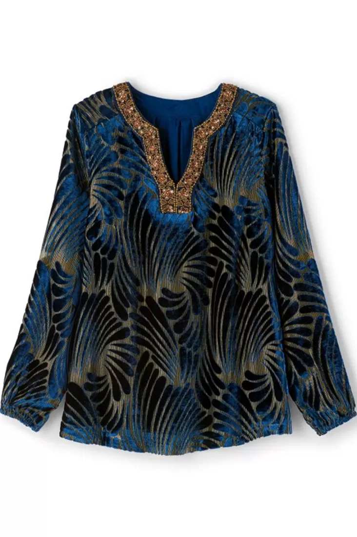 Soft Surroundings Adrienne Embroidered Velvet Tunic