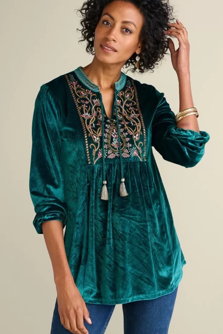 Soft Surroundings Ashanti Embellished Velvet Tunic