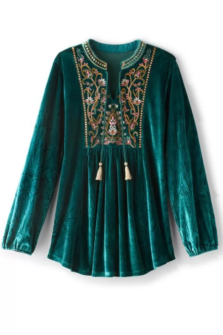 Soft Surroundings Ashanti Embellished Velvet Tunic