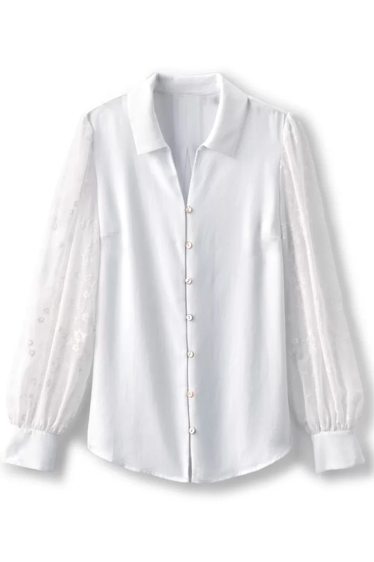 Soft Surroundings Calathea Embroidered Sleeve Shirt