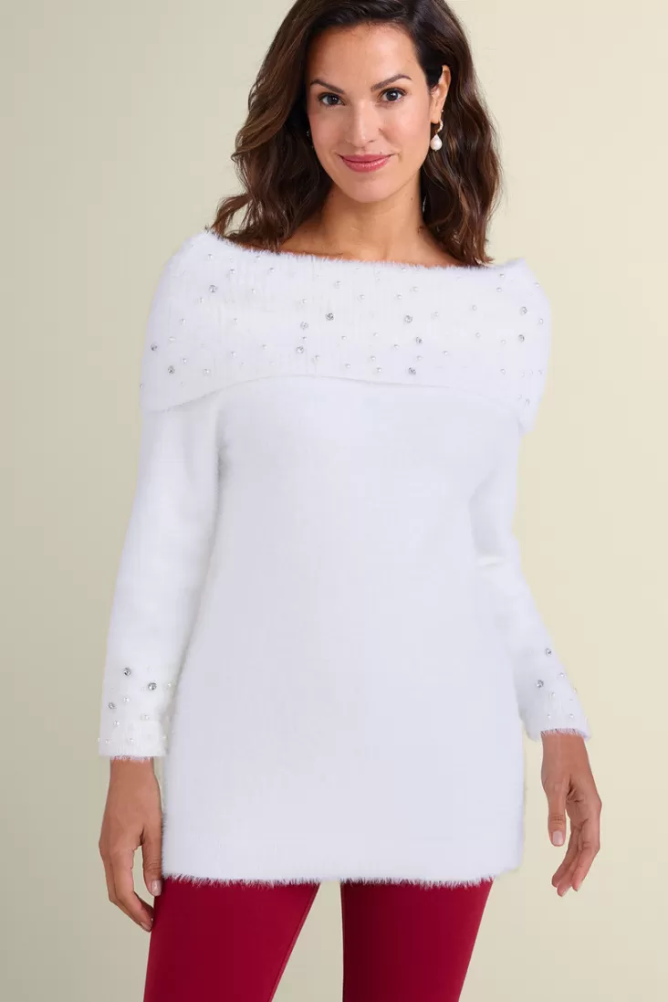 Soft Surroundings Christina Embellished Cowl Neck Sweater Tunic