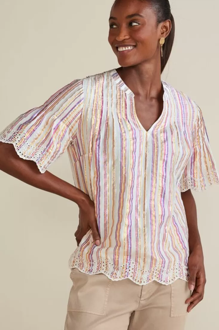 Soft Surroundings Ciel Metallic Stripe Eyelet Top