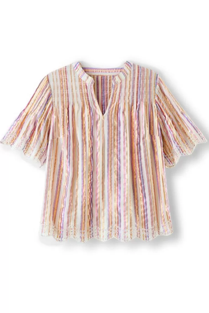 Soft Surroundings Ciel Metallic Stripe Eyelet Top