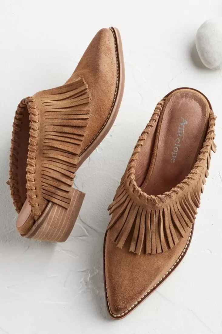 Soft Surroundings Dabney Fringe Suede Mules