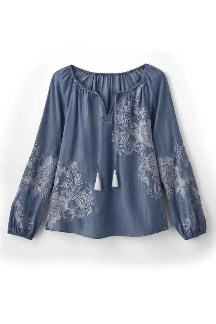 Soft Surroundings Diya Embroidered Tencel™ Peasant Top