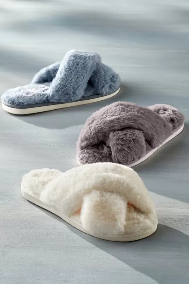 Soft Surroundings Dreama Faux Fur Cross Band Slippers