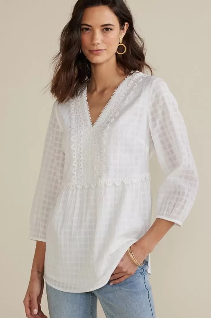 Soft Surroundings Elodie Windowpane Gauze Top