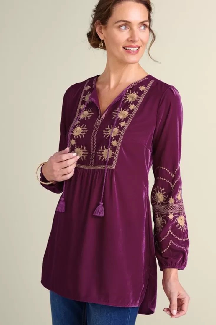 Soft Surroundings Evelyne Embroidered Velvet Tunic