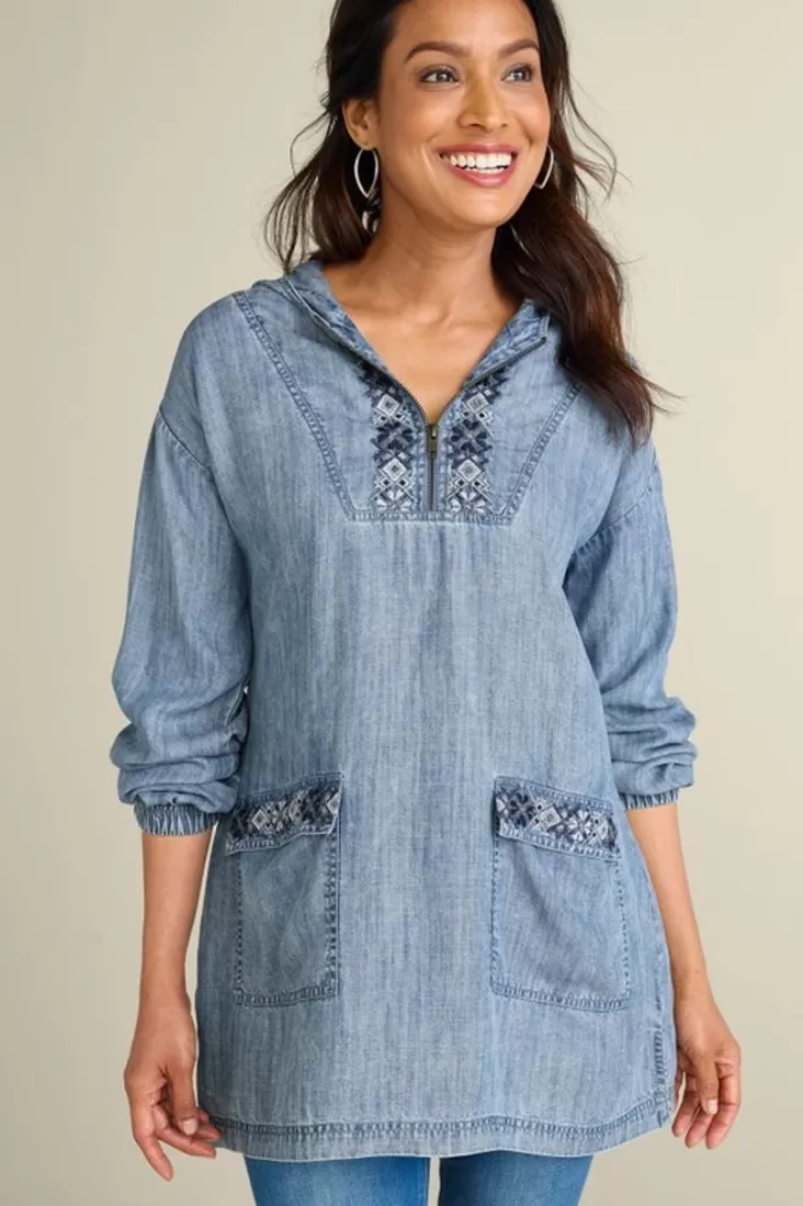 Soft Surroundings Evie Embroidered Tencel Hoodie