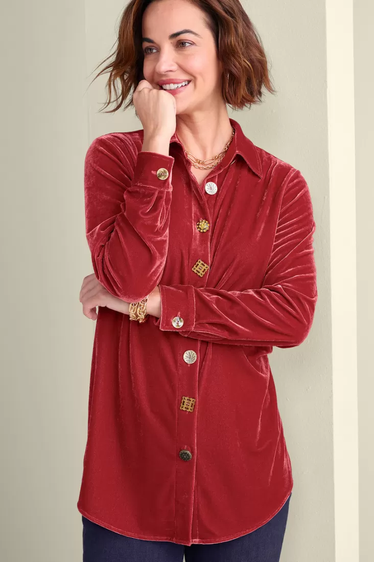 Soft Surroundings Filigree Velvet Boyfriend Shirt