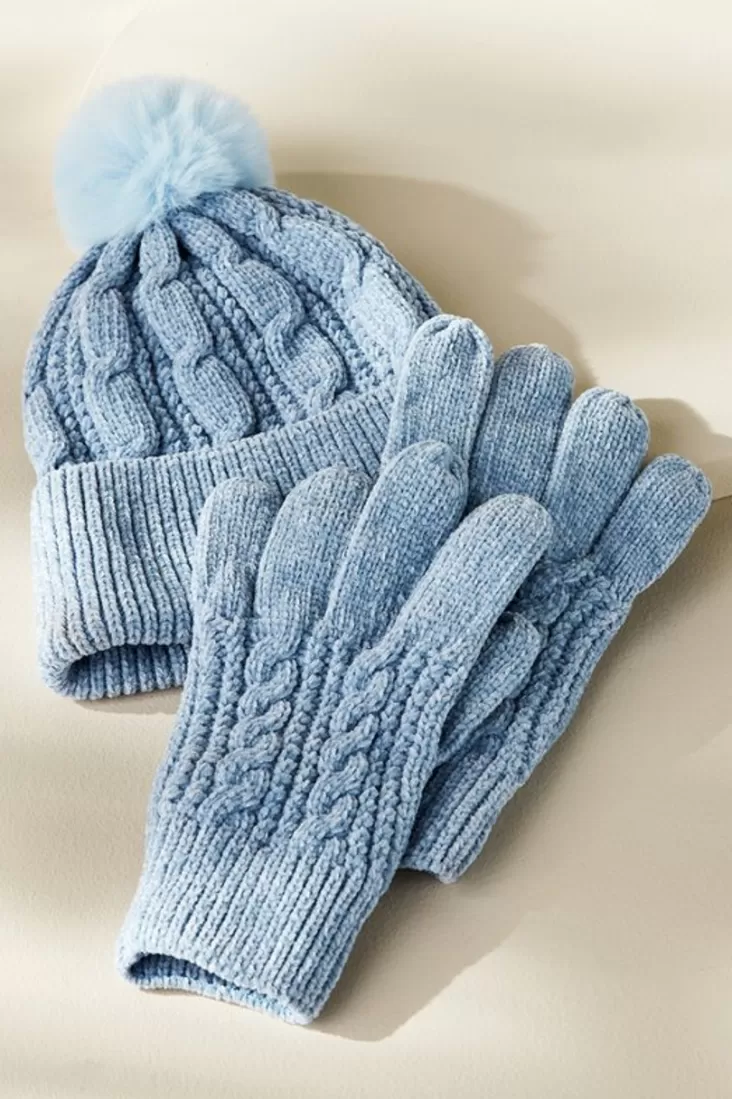 Soft Surroundings Jules Chenille Hat & Gloves Set