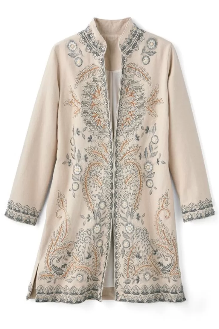 Soft Surroundings Kerala Embellished Natural Jacket