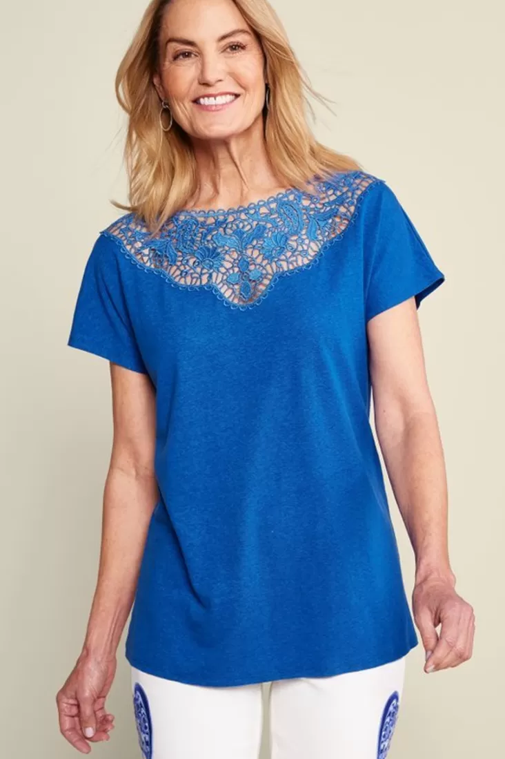 Soft Surroundings Luella Linen Blend Lace Tee