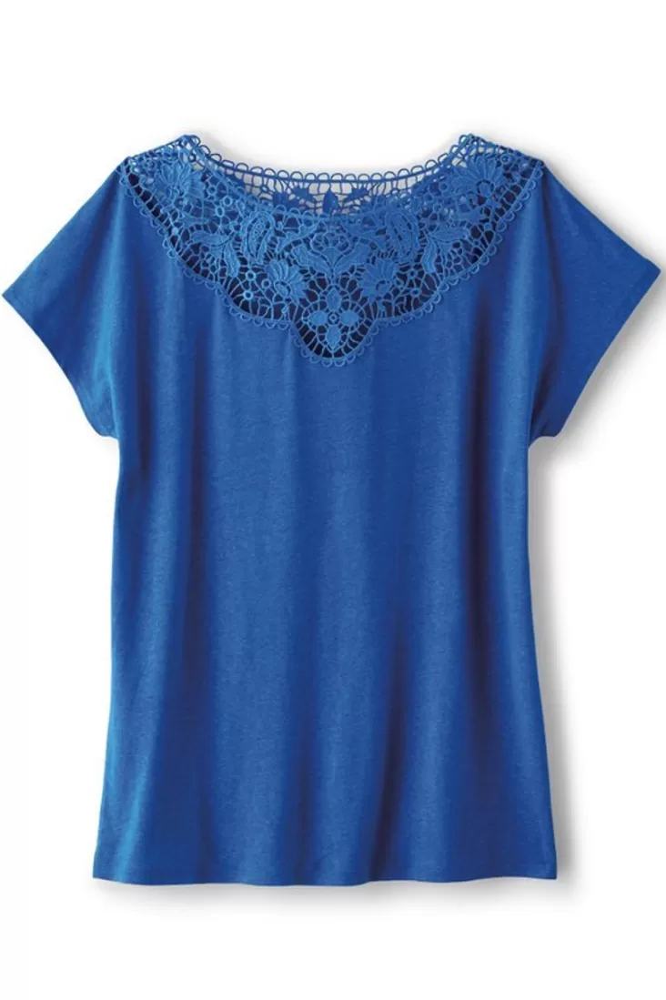 Soft Surroundings Luella Linen Blend Lace Tee