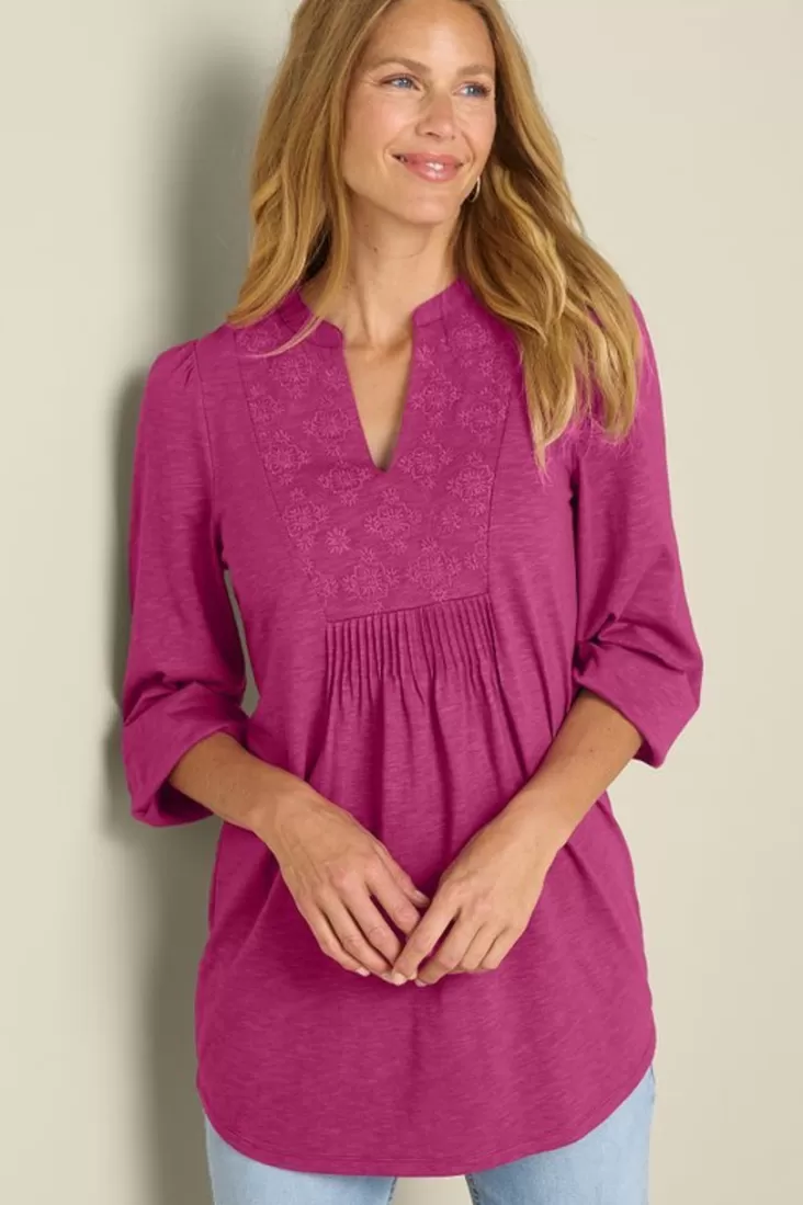 Soft Surroundings Mikaela Embroidered 3/4 Sleeve Tunic