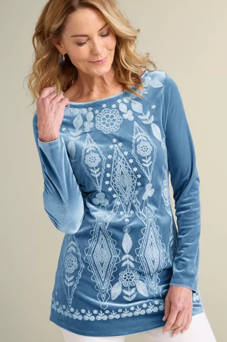 Soft Surroundings Nori Embroidered Velvet Tunic