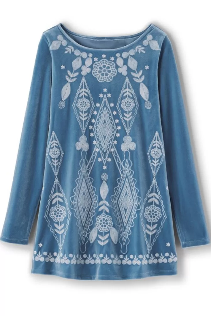 Soft Surroundings Nori Embroidered Velvet Tunic