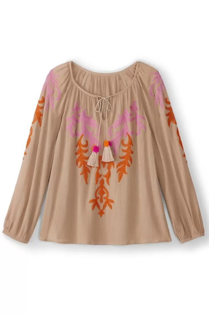 Soft Surroundings Noura Embroidered Gauze Pullover