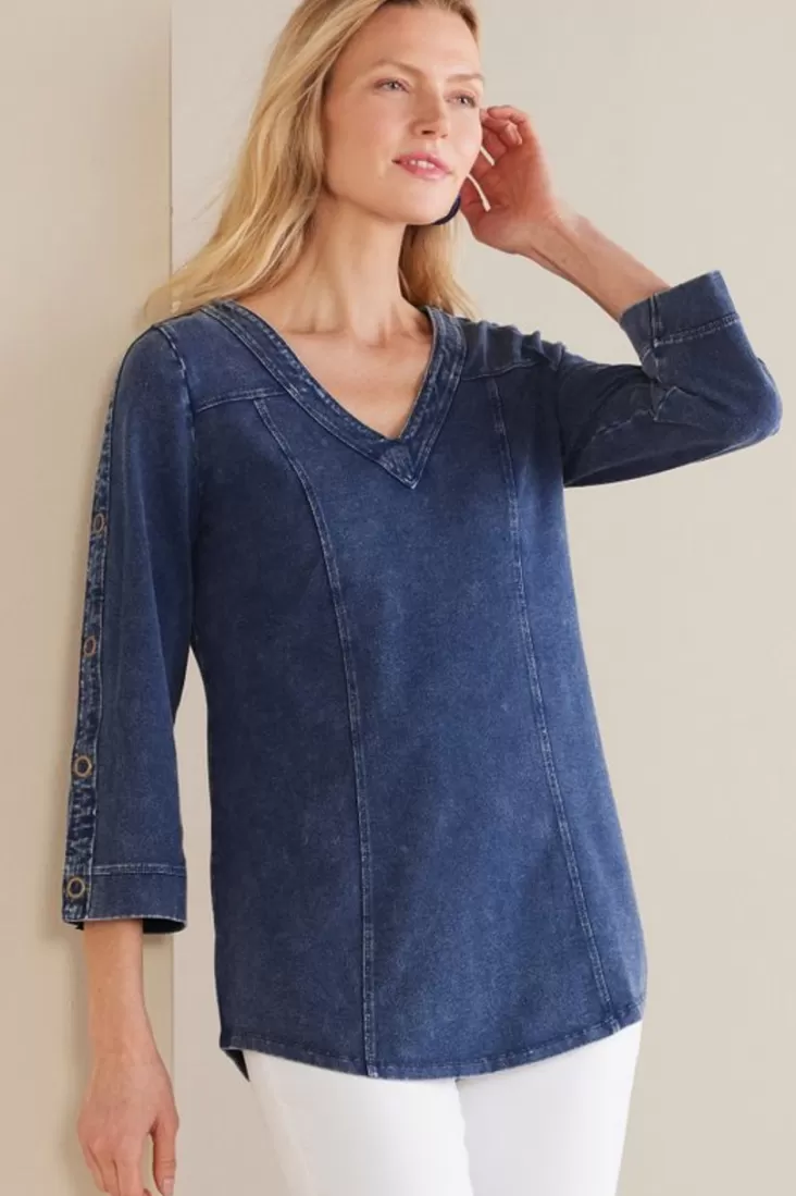 Soft Surroundings Wilma Washed Knit Denim Tunic