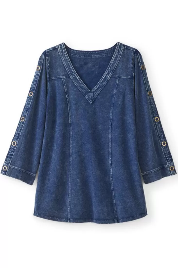 Soft Surroundings Wilma Washed Knit Denim Tunic